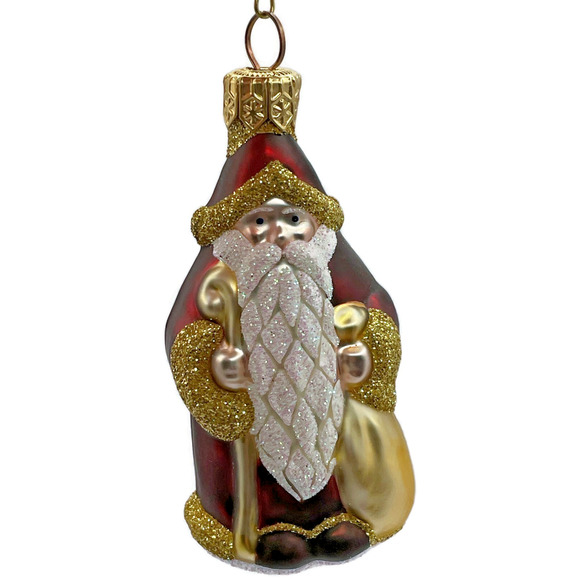 Patricia Breen Ornament Woodland Santa Claus Bordeaux Gold Christmas Tree Decor - Picture 1 of 10